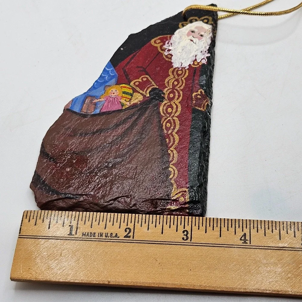 VTG Hand Painted Slate Santa‎ Christmas Ornament Rustic Folk Art Ornament Decor